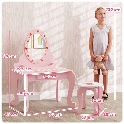 Kids Dressing Table Set, Two-Piece Children Vanity Table with Stool