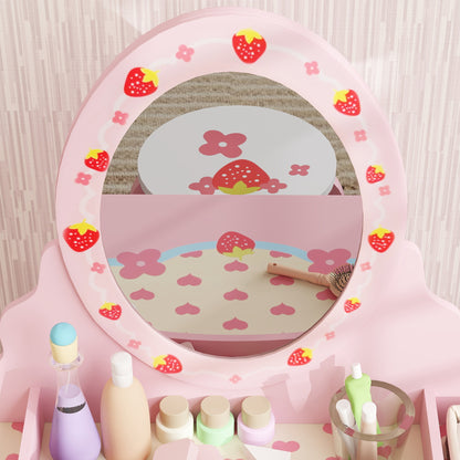 Kids Dressing Table Set, Two-Piece Children Vanity Table with Stool