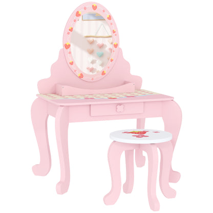 Kids Dressing Table Set, Two-Piece Children Vanity Table with Stool