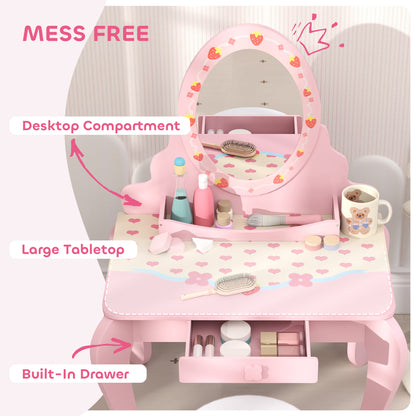 Kids Dressing Table Set, Two-Piece Children Vanity Table with Stool