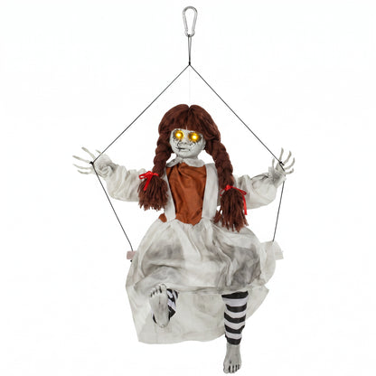 Halloween Animated Hanging Creepy Girl on Swing Decoration