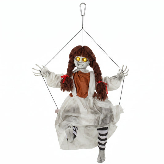 Halloween Animated Hanging Creepy Girl on Swing Decoration