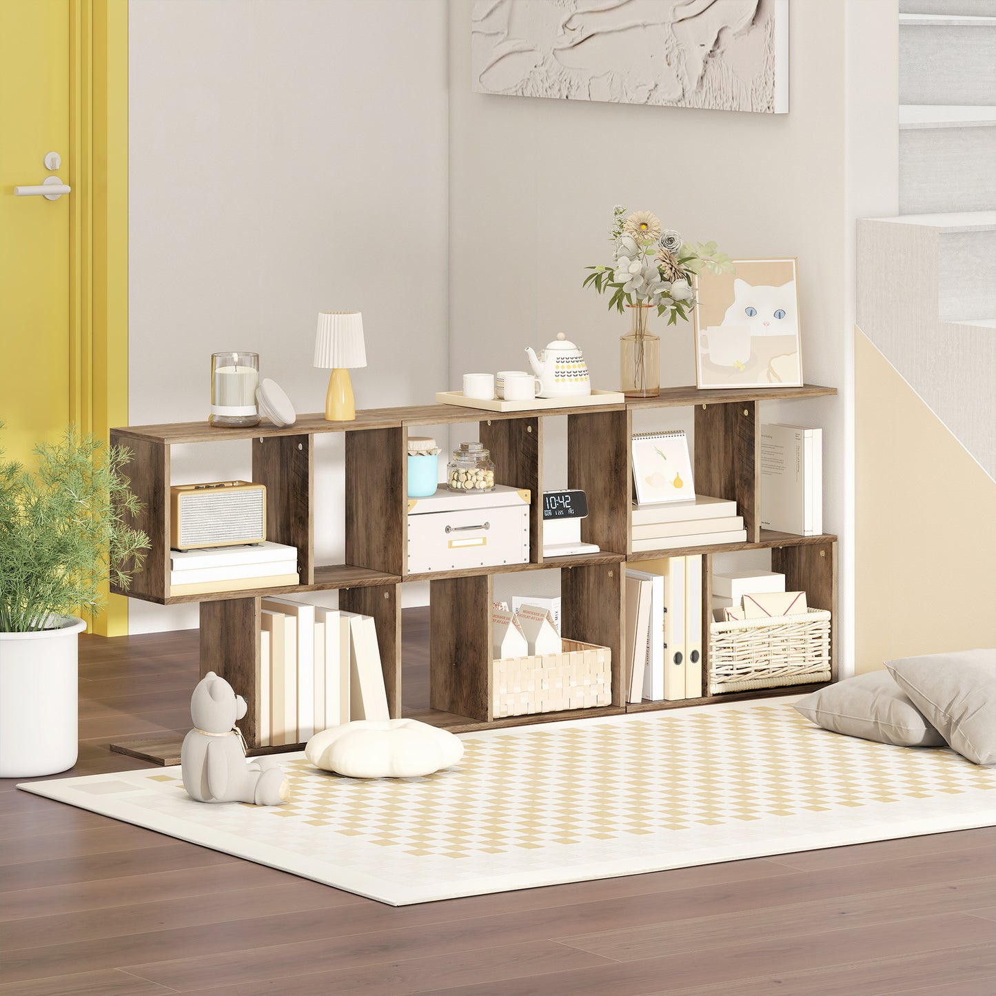 Side Table, Narrow End Table with Storage Shelves, Oak