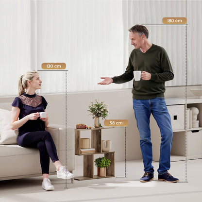 Side Table, Narrow End Table with Storage Shelves, Oak