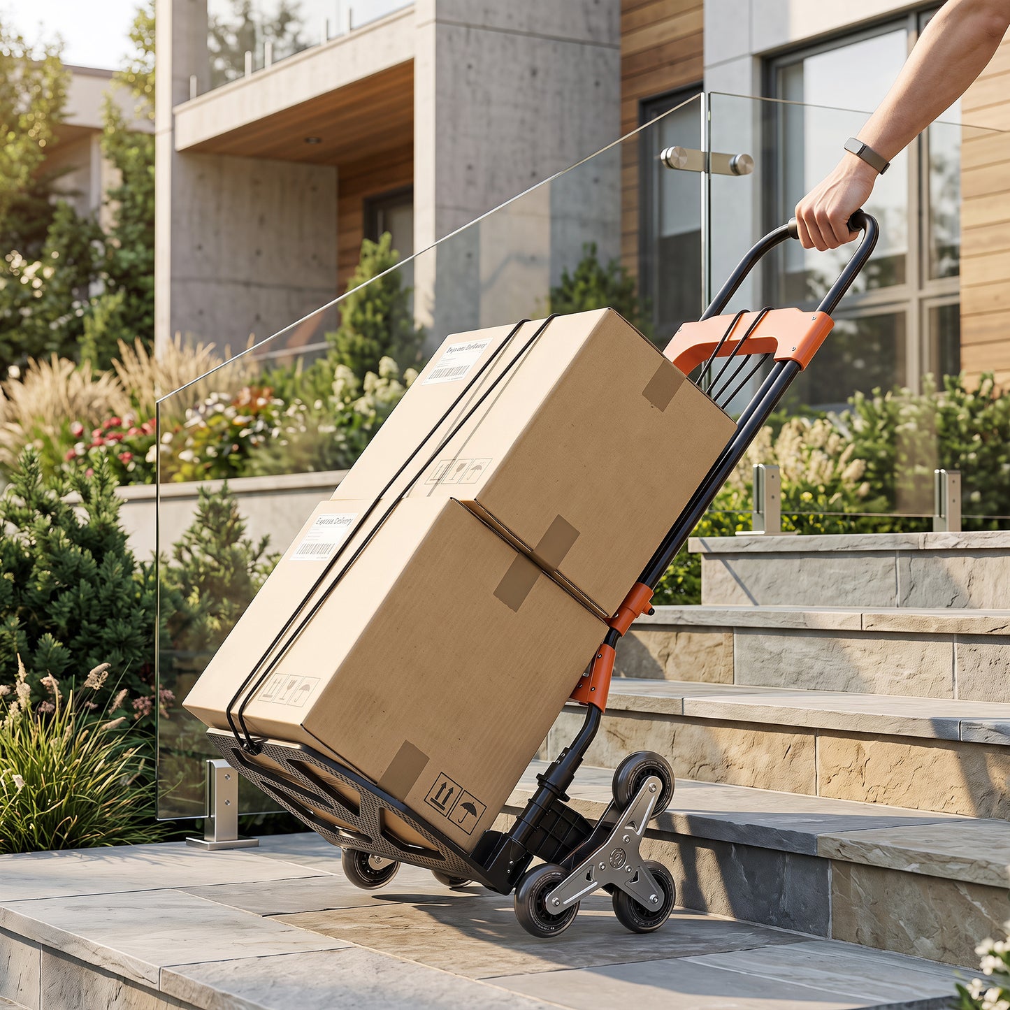 Heavy Duty Foldable Trolley on Wheels, Black and Orange