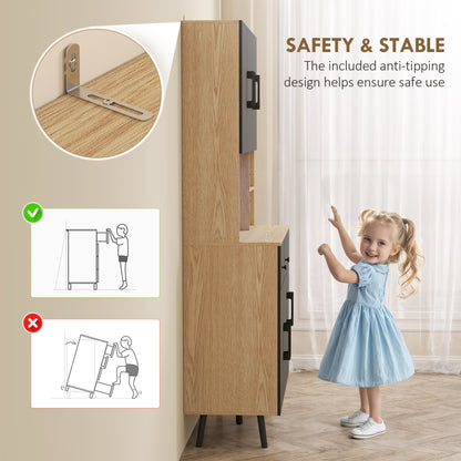 Tall Kitchen Cupboard with LED Lights and Adjustable Shelves, Oak