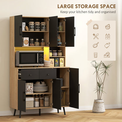 Tall Kitchen Cupboard with LED Lights and Adjustable Shelves, Oak