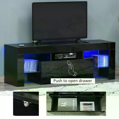 High Gloss TV Stand Cabinet with LED RGB Lights and Remote Control for 43"/50"/55" TV, Media TV Console Table with Storage Drawer and Shelf