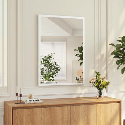 Decorative Rectangular Wall Mirror, 70 x 50 cm Wall-Mounted Bathroom Mirror for Living Room, Bedroom, Hallway, White