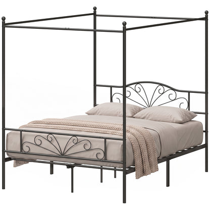 Canopy Bed Frame King Size, Metal Platform Bed Frame, Black