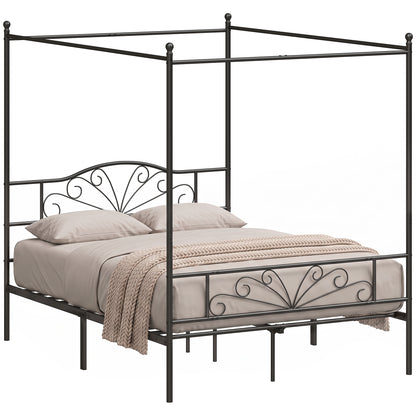 Canopy Bed Frame King Size, Metal Platform Bed Frame, Black