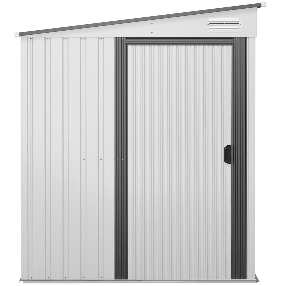 5 x 7FT Galvanised Metal Shed with Foundation, Lean to Tool Garden Shed with Sliding Doors and 2 Vents, White