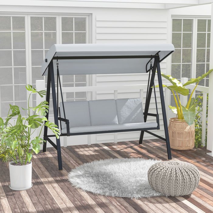 3 Seater Garden Swing Chair, Outdoor Hammock Bench with Adjustable Canopy, Removable Cushions and Steel Frame, Grey