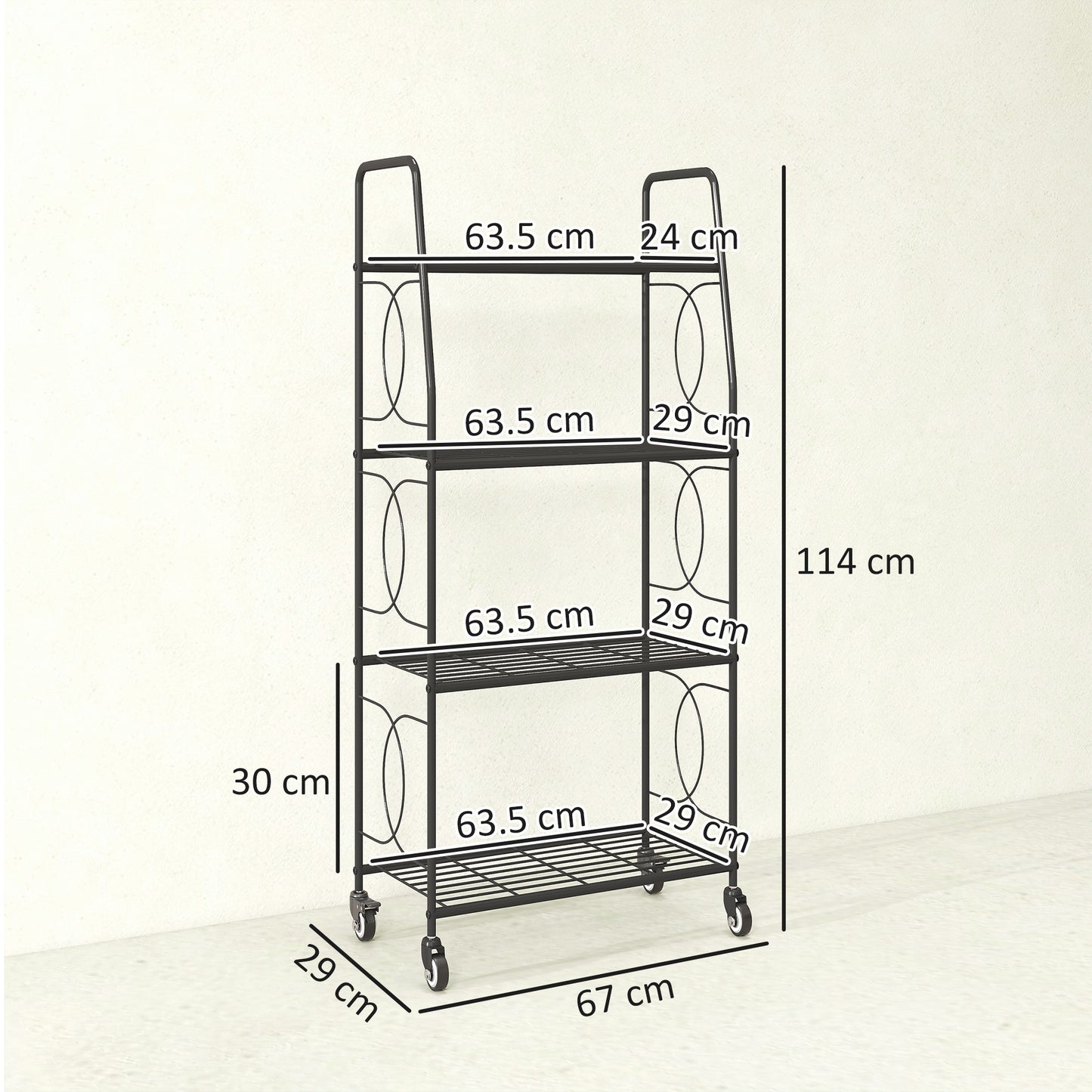 4-Tier Metal Plant Stand, Plants Display Rack with Lockable Wheels