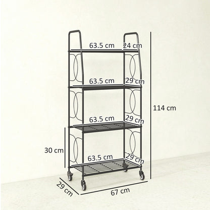 4-Tier Metal Plant Stand, Plants Display Rack with Lockable Wheels