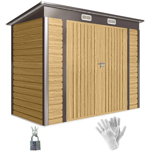 8 x 4FT Metal Garden Storage Shed with Double Doors, Oak