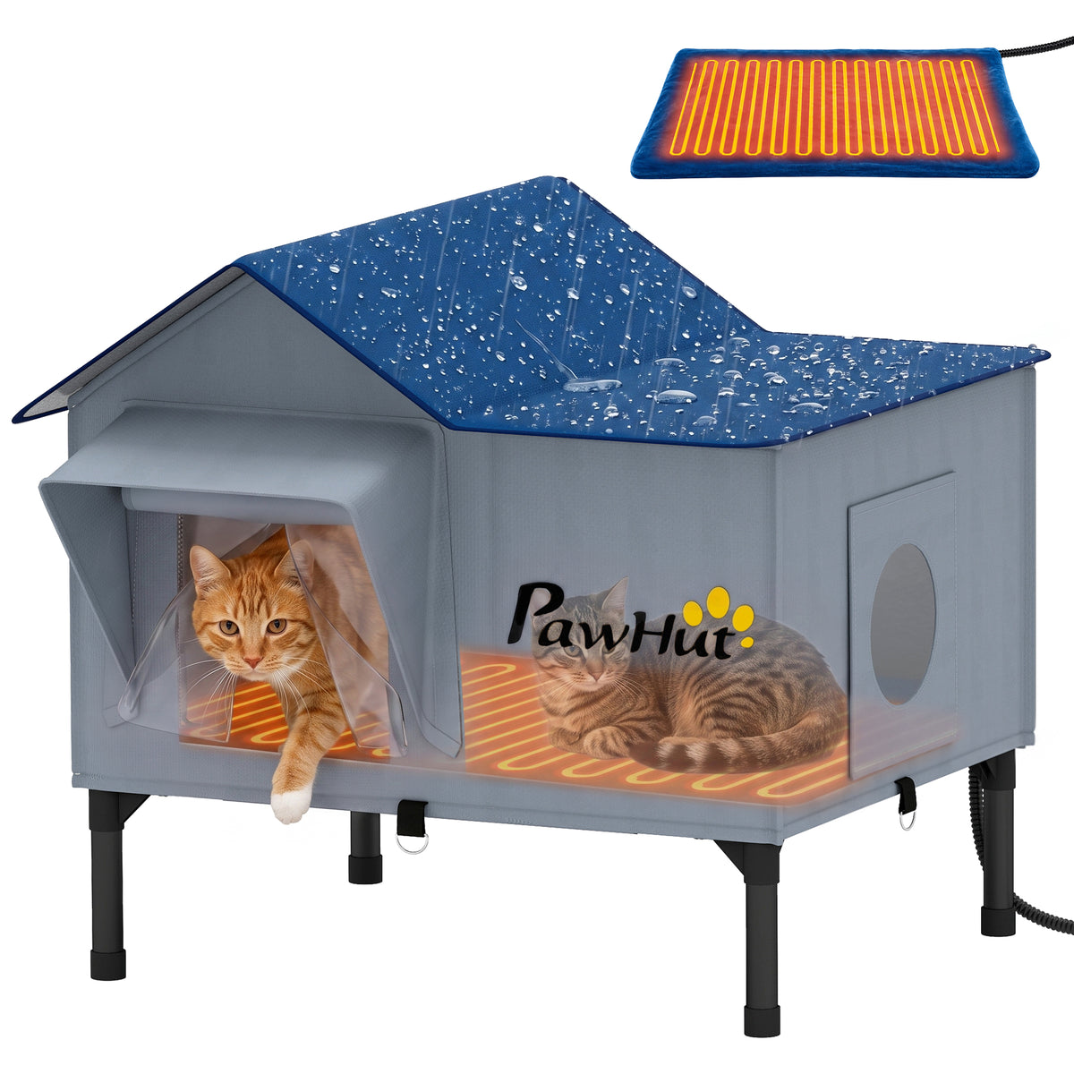 Heated Cat House Weatherproof Cat House for Outside with Heating Pad