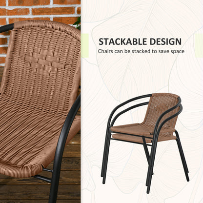 3 Pieces Garden Furniture Set with 2 Stackable Chairs, Brown