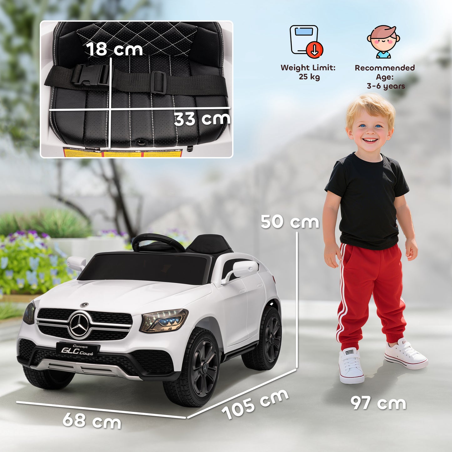 Mercedes-Benz GLC Licensed Kids Ride on Car with Remote, White