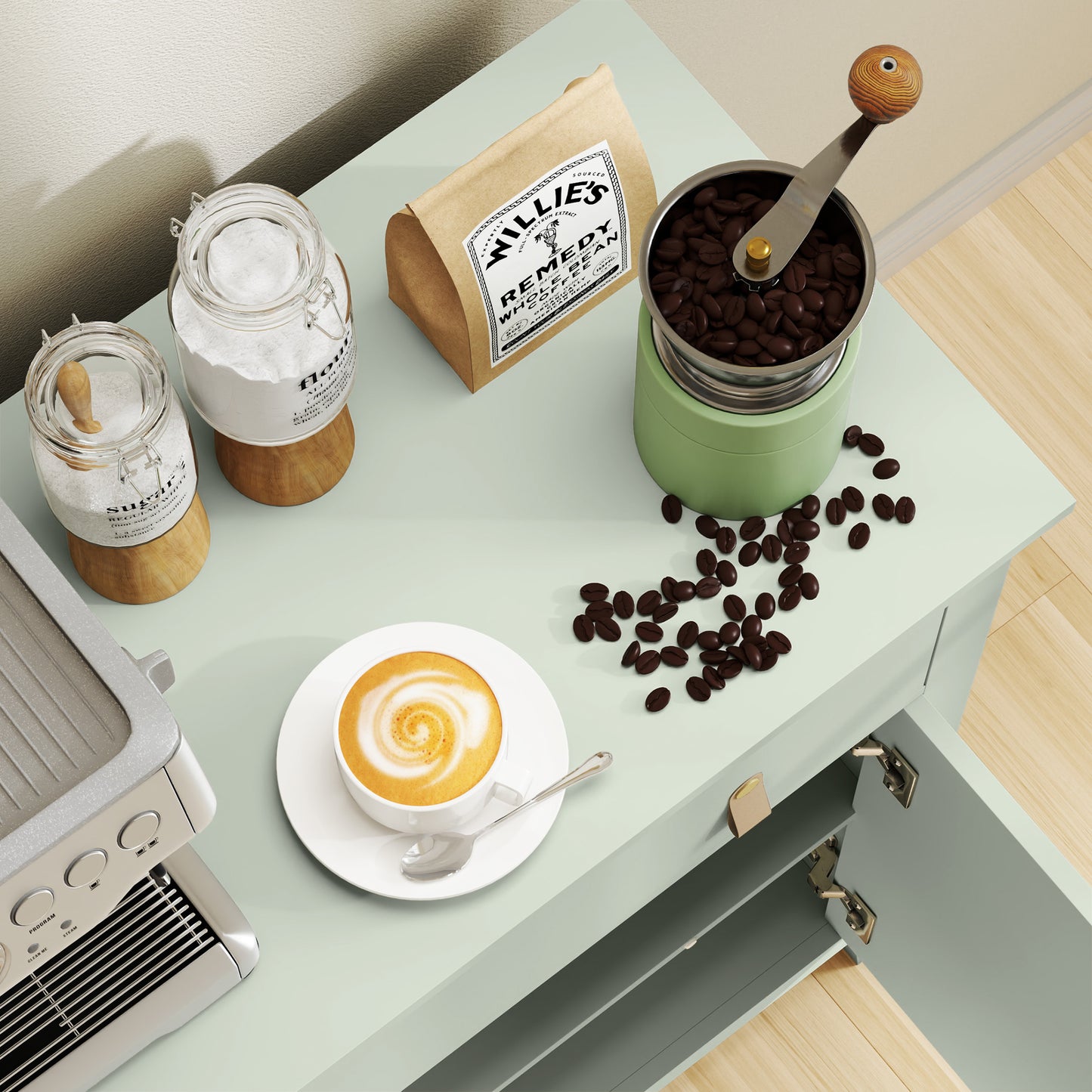 Sideboard with Drawer, Adjustable Shelf for Living Room, Light Green