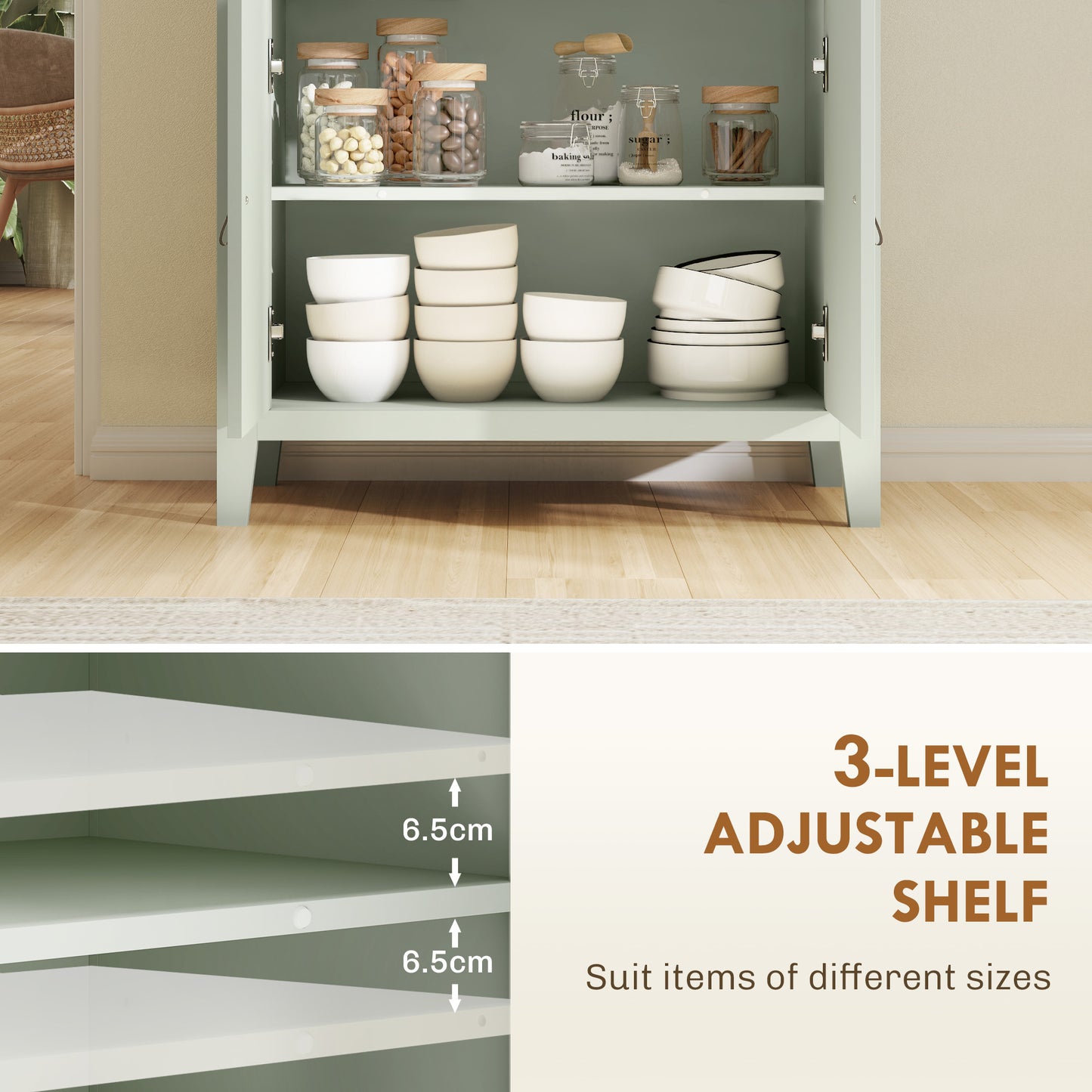 Sideboard with Drawer, Adjustable Shelf for Living Room, Light Green