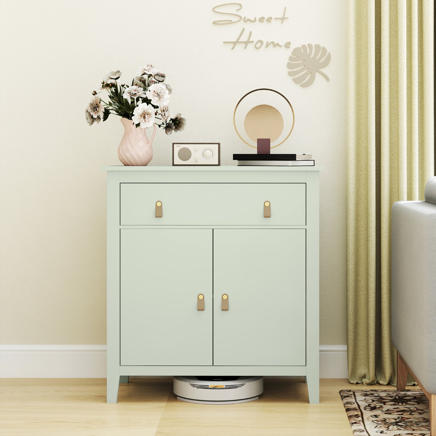 Sideboard with Drawer, Adjustable Shelf for Living Room, Light Green