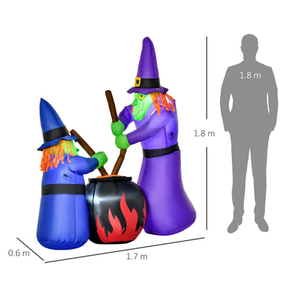 Inflatable Halloween Lawn Decoration with LED Witches Around A Black Cauldron