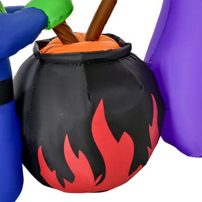 Inflatable Halloween Lawn Decoration with LED Witches Around A Black Cauldron