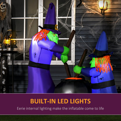 Inflatable Halloween Lawn Decoration with LED Witches Around A Black Cauldron