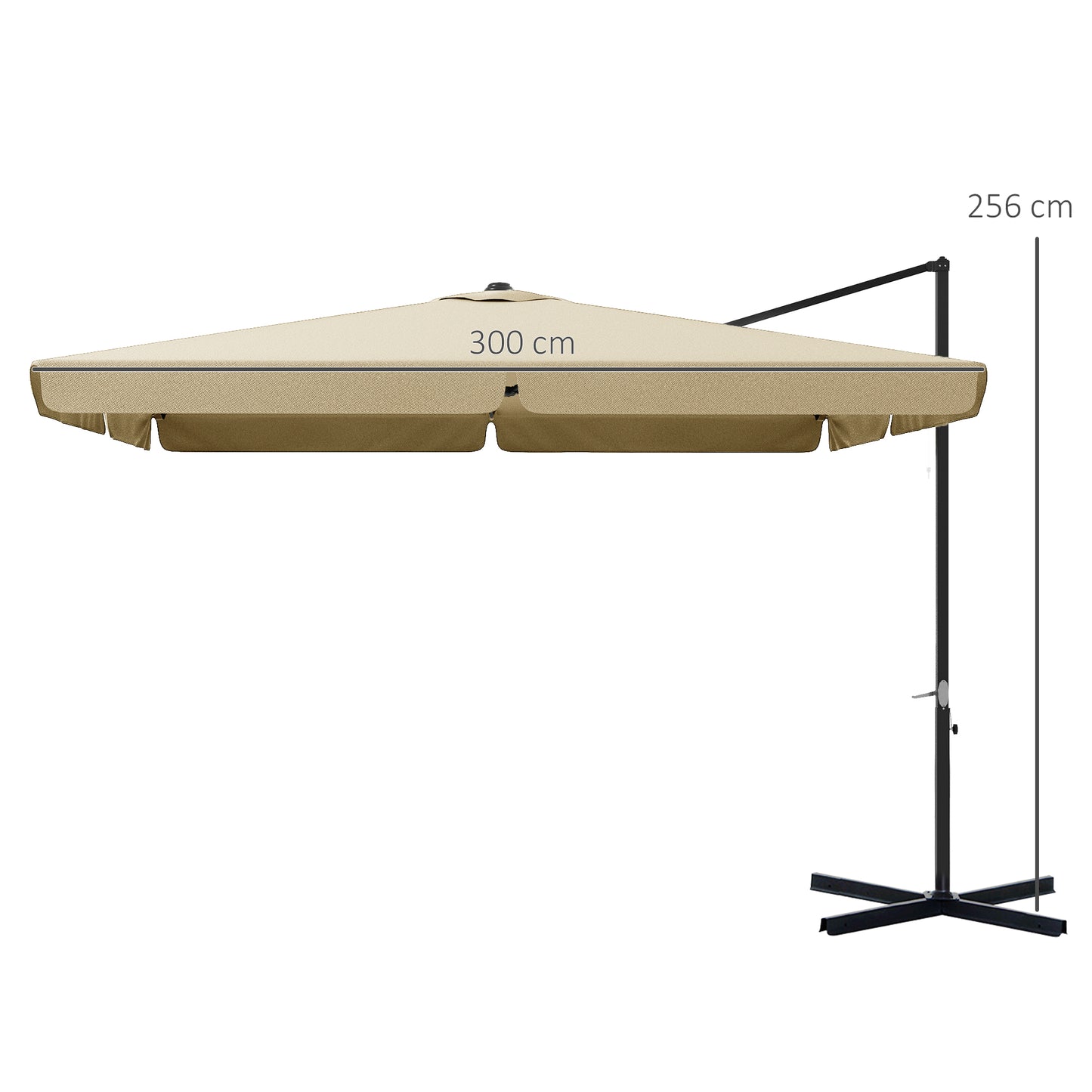 3(m) Cantilever Roma Parasol, Hanging Garden Parasol, Aluminium Square Patio Umbrella with Crank Handle and Tilt, Sun Shade