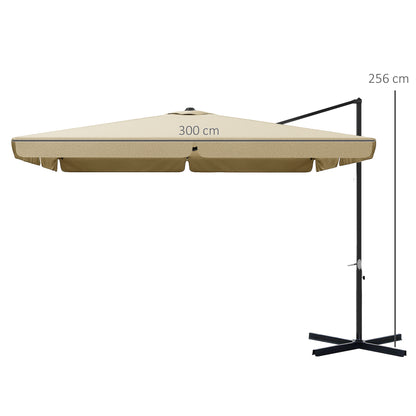 3(m) Cantilever Roma Parasol, Hanging Garden Parasol, Aluminium Square Patio Umbrella with Crank Handle and Tilt, Sun Shade