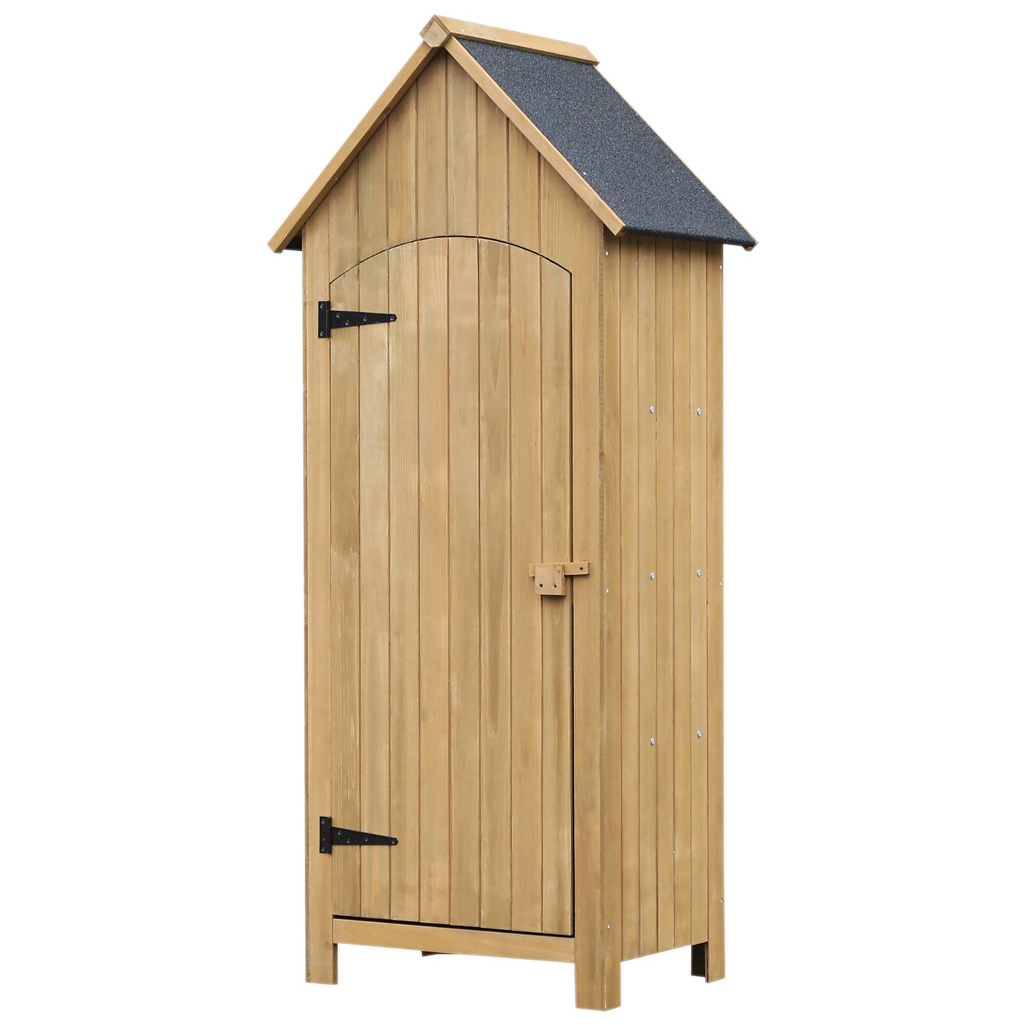 Wooden Garden Storage Shed with 3 Shelves, Outdoor Tool Storage Cabinet with Tilt Roof and Lockable Door, 77.5 x 54.2 x 179.5 cm, Natural