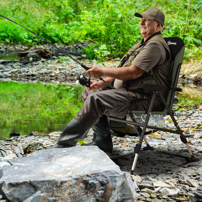 Foldable Metal Frame Fishing Chair, with Adjustable Legs - Green/Black