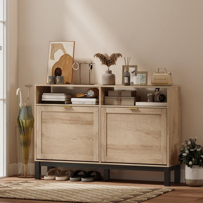 Narrow Shoe Cabinet with 2 Flip Drawers, Modern Shoe Storage Cabinet