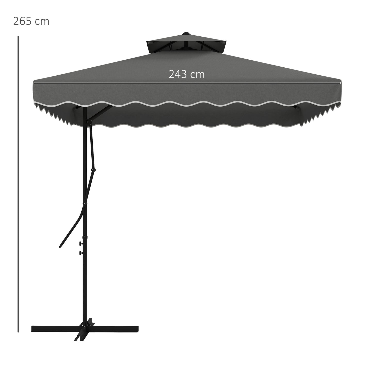 2.5m Square Double Top Garden Parasol Cantilever Umbrella with Ruffles, Grey