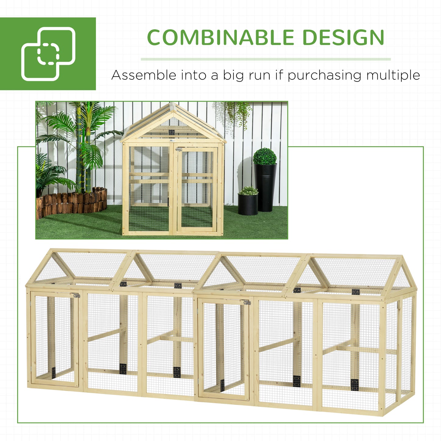 Chicken Run, Wooden Chicken Coop w/ Combinable Design-Natural Wood Finish