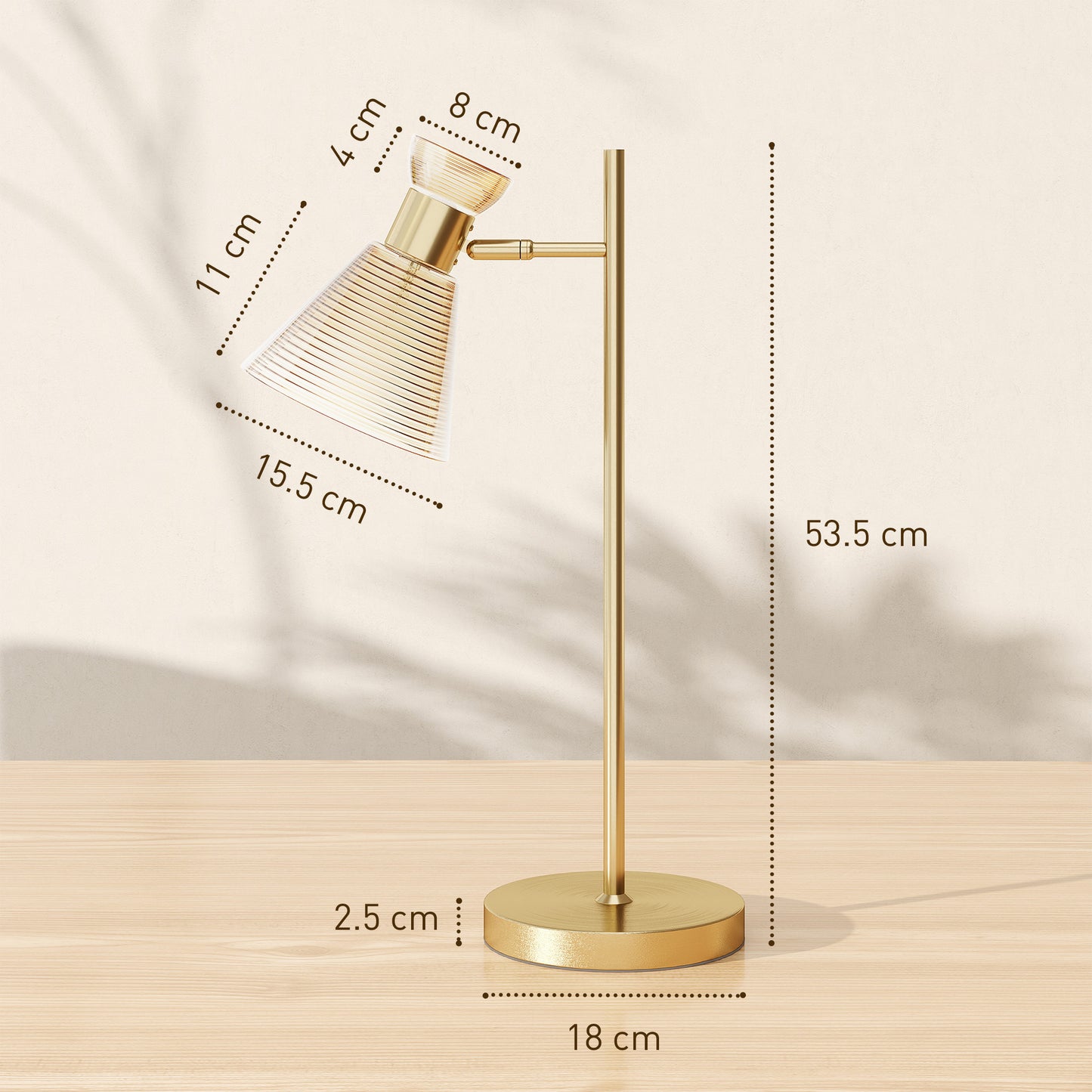 Table Lamp with Adjustable Head, Modern Bedside Lamp, Gold Tone