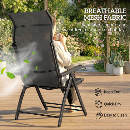 Folding Reclining Garden Chairs Set of 2 with Footrest, Dark Grey