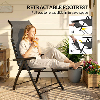 Folding Reclining Garden Chairs Set of 2 with Footrest, Dark Grey
