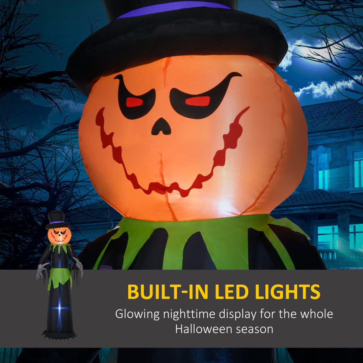 8FT Tall Halloween Inflatable Pumpkin Ghost in A Hat Decoration