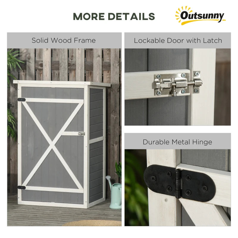 Garden Storage Shed Fir Wood Tool Cabinet Organiser with Shelves - Grey