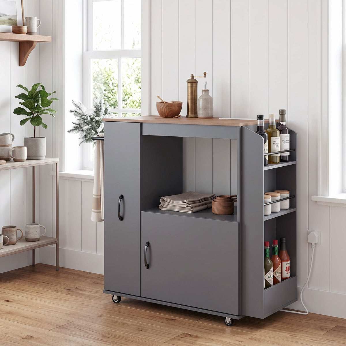 Kitchen Trolley on Wheels, Rolling Kitchen Cart with Power Outlet