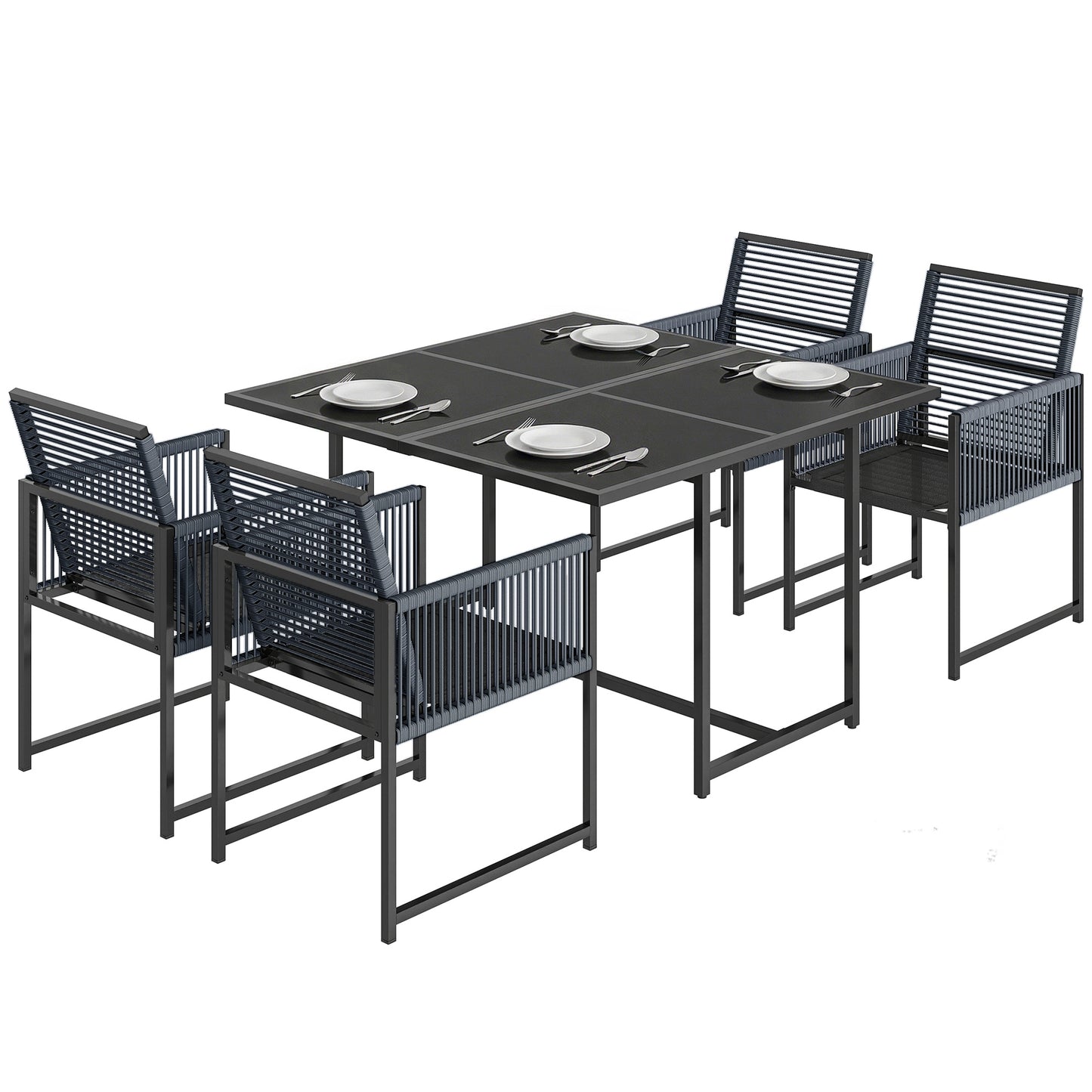 Garden Dining Set, Outdoor Table and Chairs with Foldable Backrest
