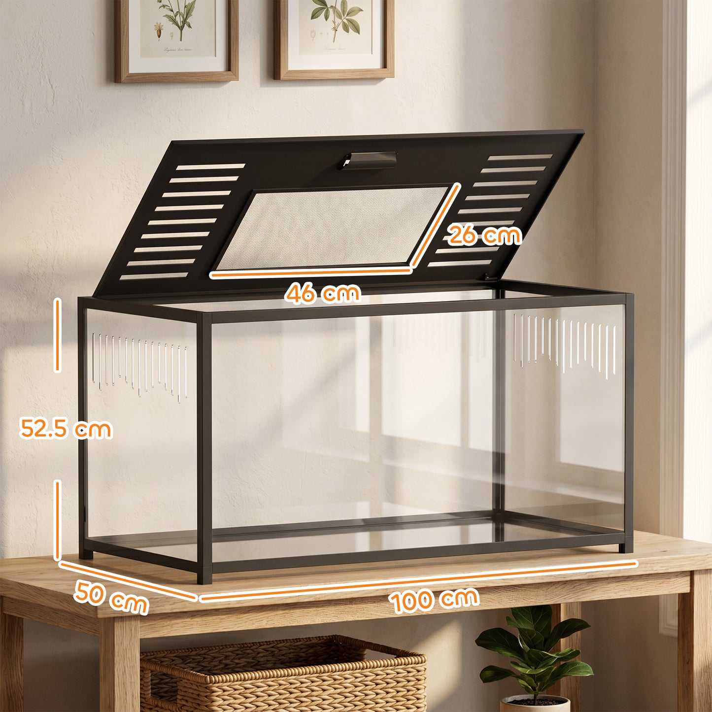 Large Hamster Cage, Chewproof Metal Rat Cage with Openable Top, Black
