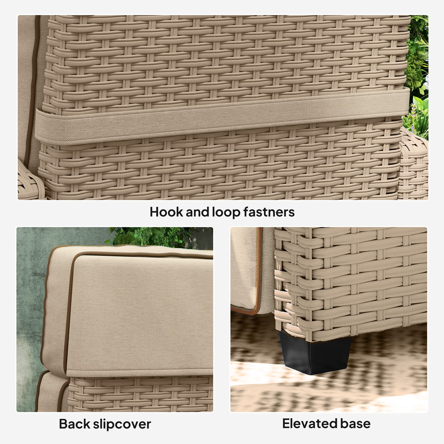 Rattan Garden Recliner Sun Lounger w/ Flip Table, Yellow/Beige