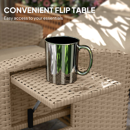 Rattan Garden Recliner Sun Lounger w/ Flip Table, Yellow/Beige