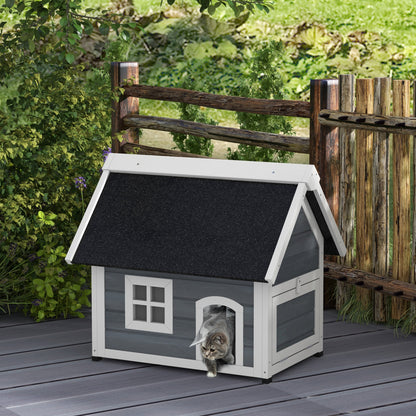 Outdoor Feral Cat House with Openable Asphalt Roof - Grey
