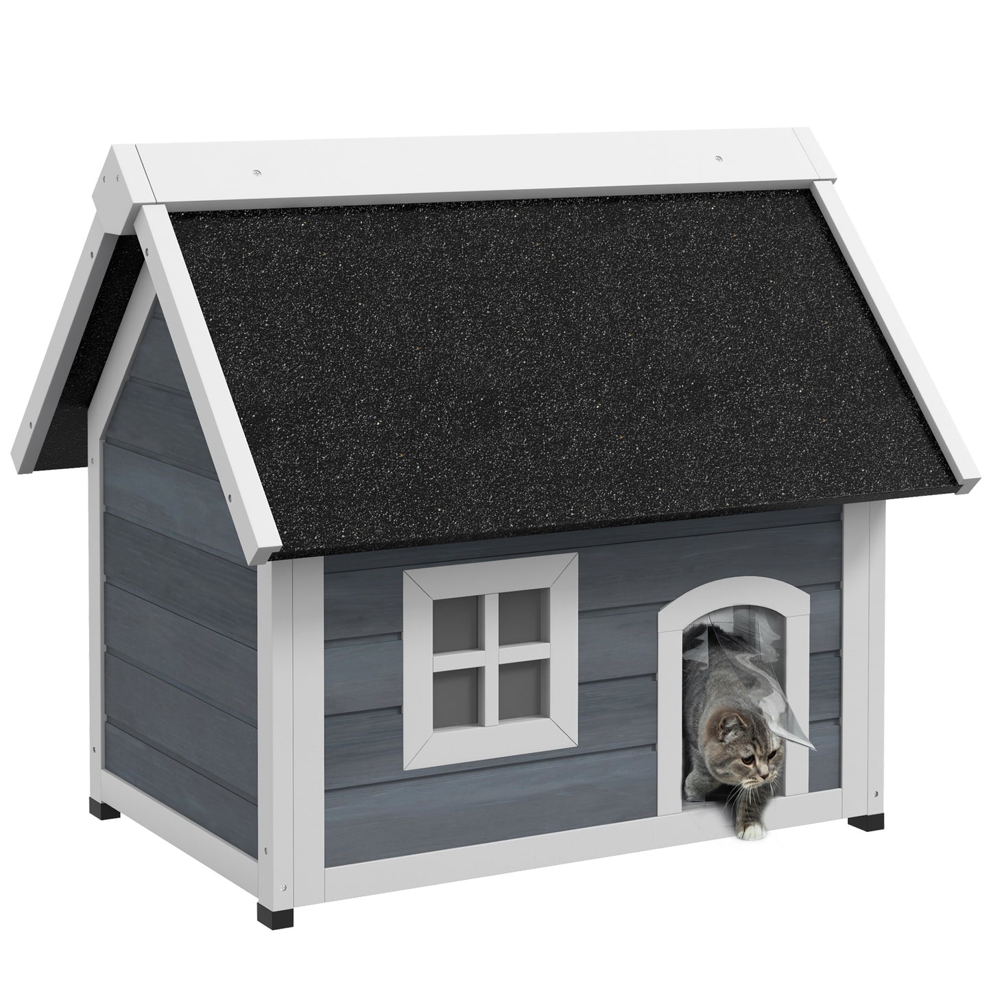 Outdoor Feral Cat House with Openable Asphalt Roof - Grey