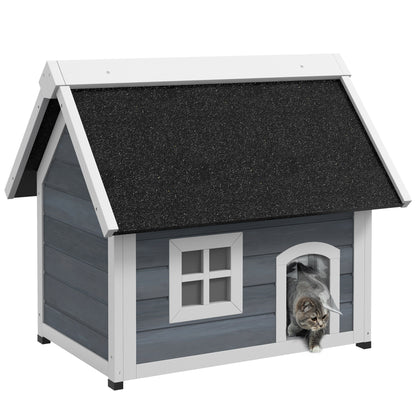Outdoor Feral Cat House with Openable Asphalt Roof - Grey