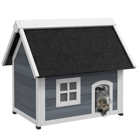 Outdoor Feral Cat House with Openable Asphalt Roof - Grey